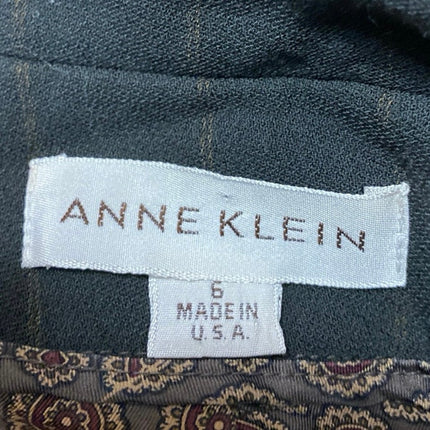 Anne Klein 100% Wool Green Pinstriped Long Sleeve Button Down Shirt Jacket Sz 6