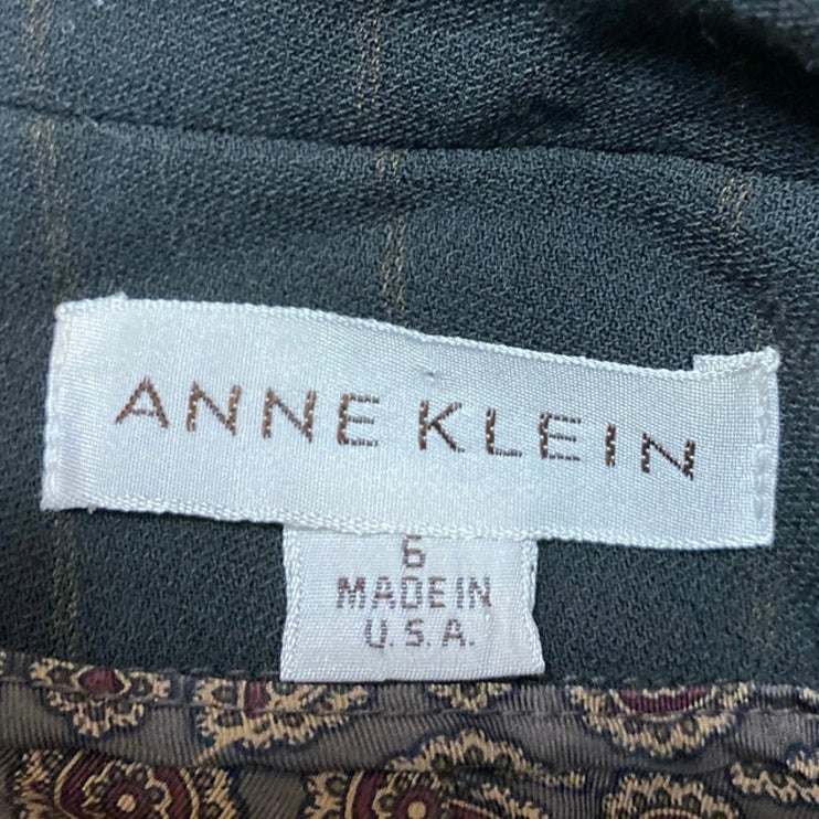 Anne Klein 100% Wool Green Pinstriped Long Sleeve Button Down Shirt Jacket Sz 6