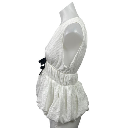 NEW Zara White Textured Bow Sleeveless Plunge V Neck Blouse Crop Tank Top Size L