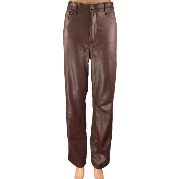 Abercrombie & Fitch The 90s Straight Ultra High Rise Brown Faux Leather Pants 8