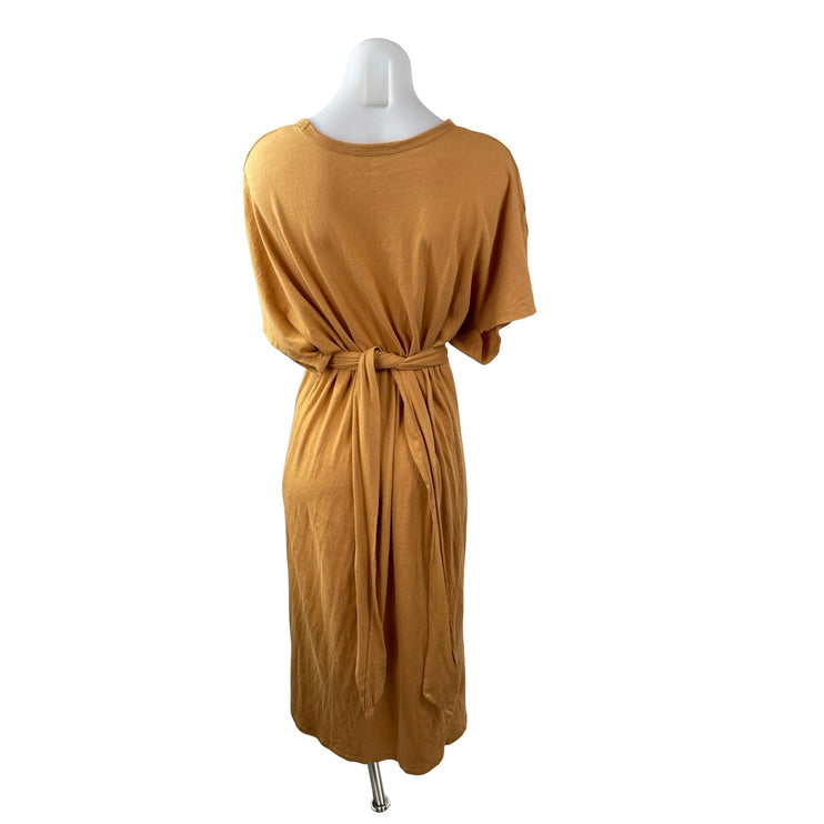 Zara Yellow Gold Half Sleeve Round Neck Wrap Waist Drape A Line Maxi Dress M