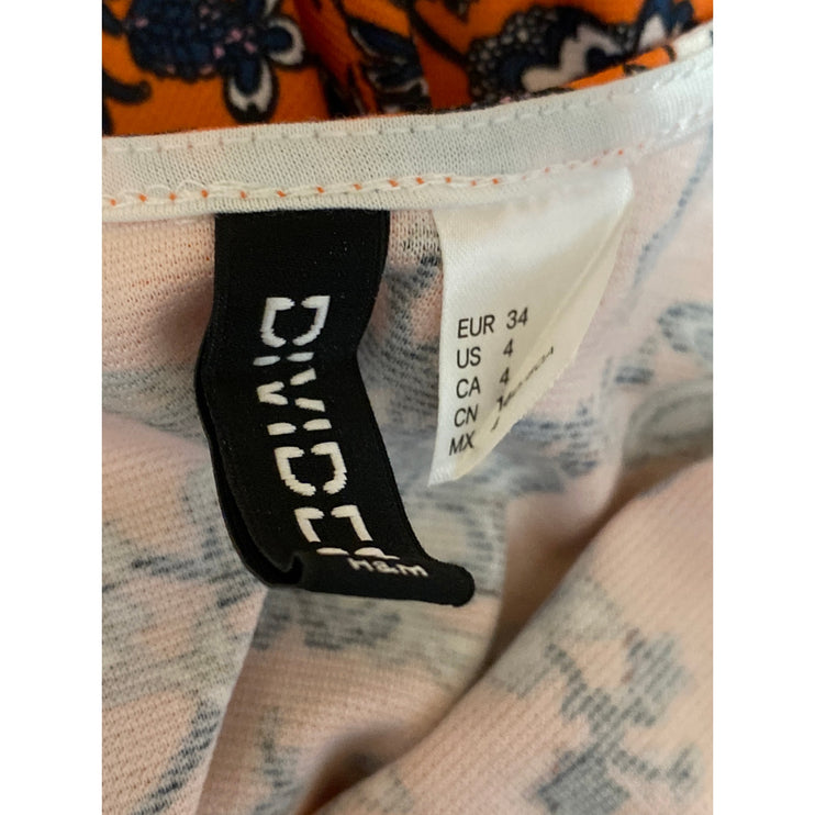 H&M Coral Floral Sleeveless Open Back Cami Tank Fit & Flare Mini Dress Size 4
