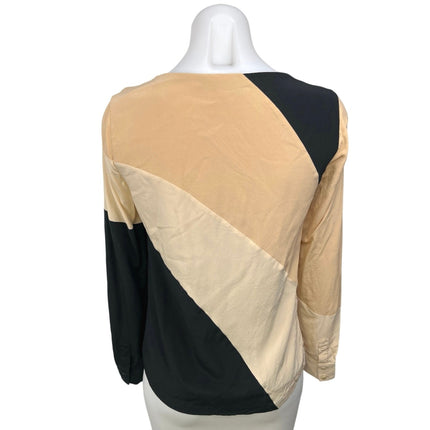 Diana Von Furstenberg Cream Black 100% Silk Colorblock Long Sleeve Blouse Top 2