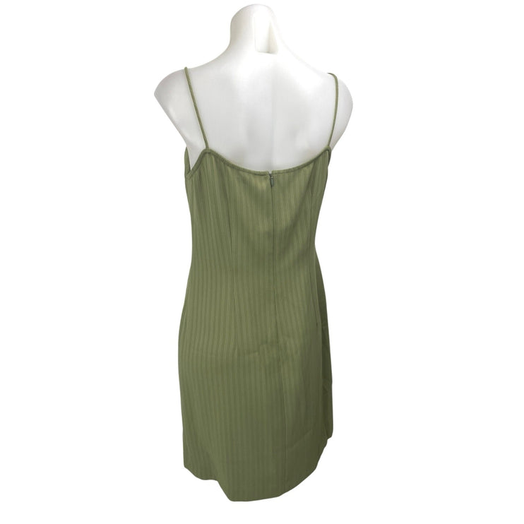 Vintage Barami Green Sleeveless Striped Seam Stitch Cami Tank Mini Slip Dress 8