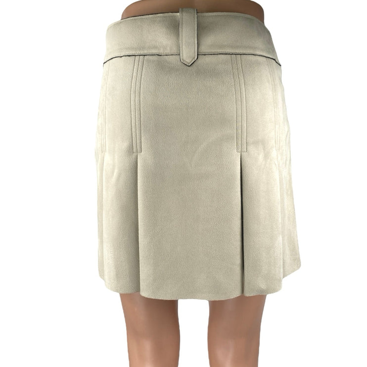 Zara Beige Cream Faux Suede Pleated Zipper Mini Straight A-Line Skirt Size S