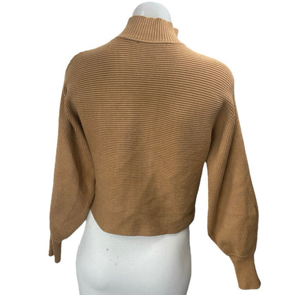 Zara Tan Long Balloon Sleeve Ribbed Knit Turtleneck Boxy Sweater Top Size M
