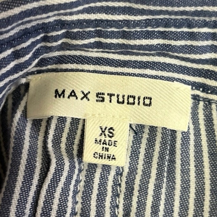 Max Studio Women Black Striped Collared 3/4 Sleeve Button Up Mini Shirt Dress XS