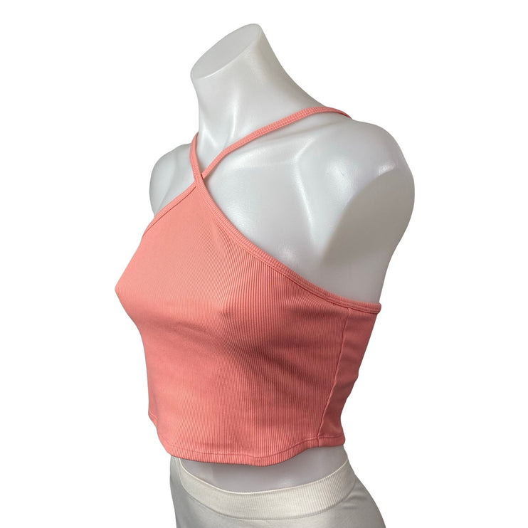 Alo Yoga Women's Coral Ribbed Knit Yoga Workout Running Athletic Crop Top Size S