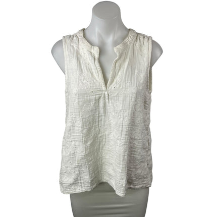 CP Shades Women's White Floral Embroidered Notch V Neck Tank Blouse Top Size S
