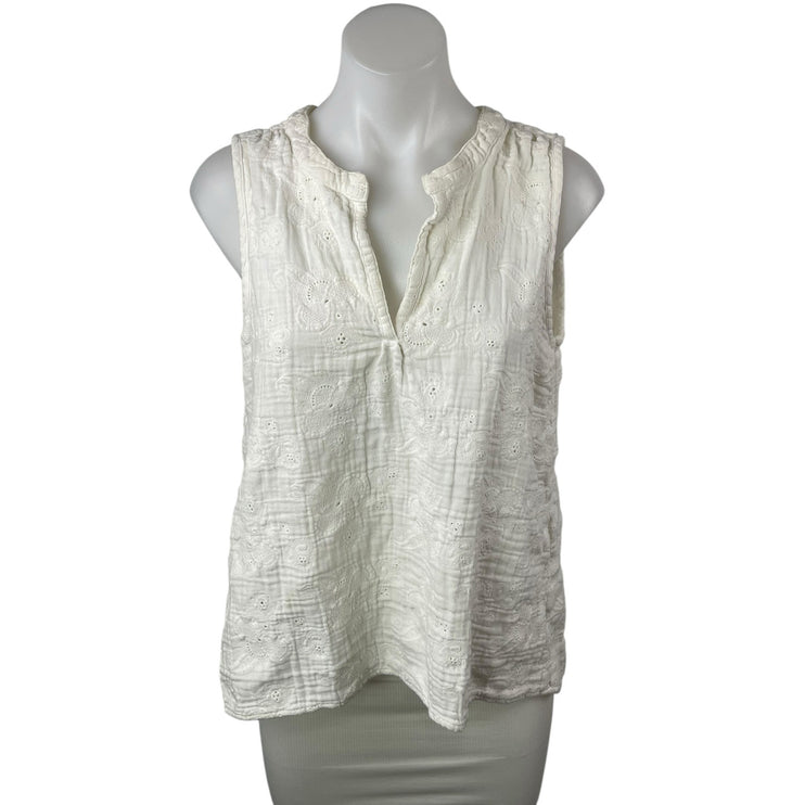 CP Shades Women's White Floral Embroidered Notch V Neck Tank Blouse Top Size S