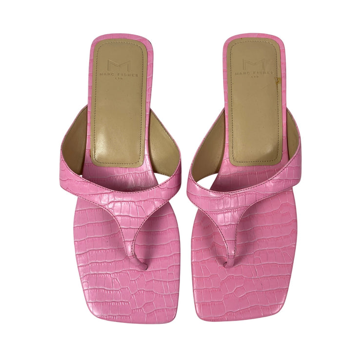 NEW Marc Fisher LTD Faren 2 Pink Croc Embossed Leather Kitten Heels Sandals 8.5