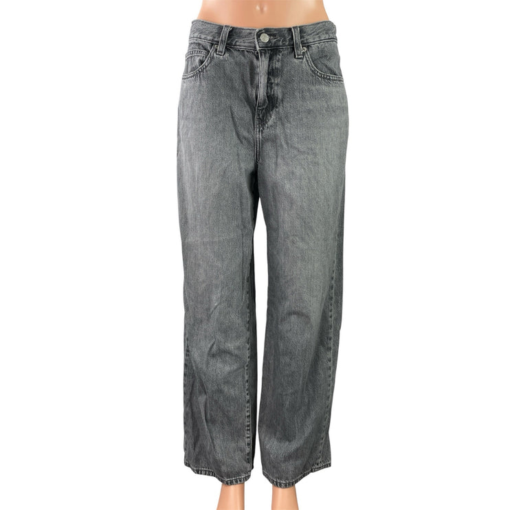 Uniqlo Women's Gray High Waist Relaxed Baggy Wide Leg Denim Jeans Pants Size 27