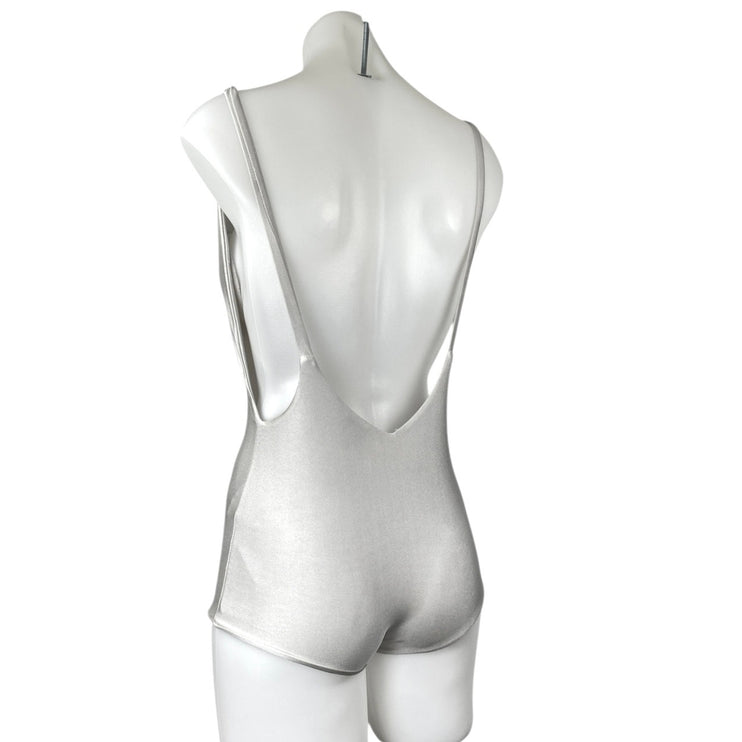 Farm Rio Silver Metallic Sleeveless V-Neck Beach Swimwear Bodysuit Tank Top Sz M