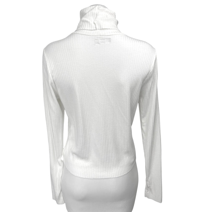 Michael Lauren White Ribbed Knit Long Sleeve Turtleneck Crop Sweater Top Size L