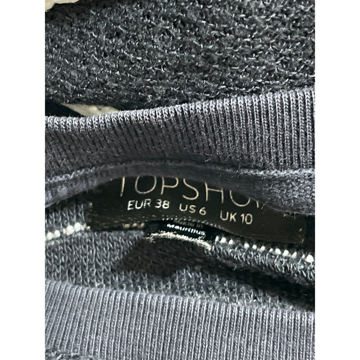 Topshop Women's Black Striped Long Sleeve Knit Crew Neck T Shirt Tee Top Size 6