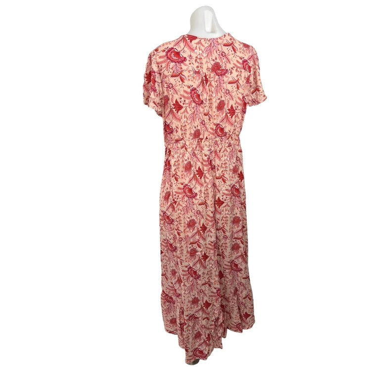 Knox Rose Red Floral V Neck Short Sleeve Button Tassel A Line Midi Dress Sz XXL