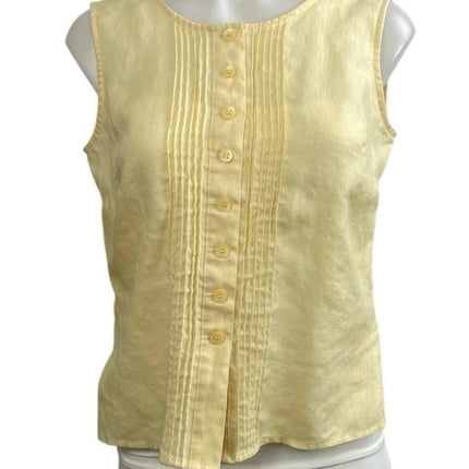 Liz Claiborne 100% Linen Women's Yellow Pleated Sleeveless Tank Blouse Top Sz 4