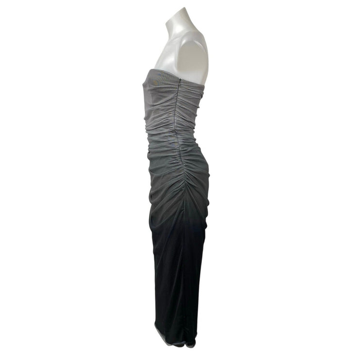 Zara Gray Black Ombre Strapless Tube Bandeau Sleeveless Drape Midi Dress Size L