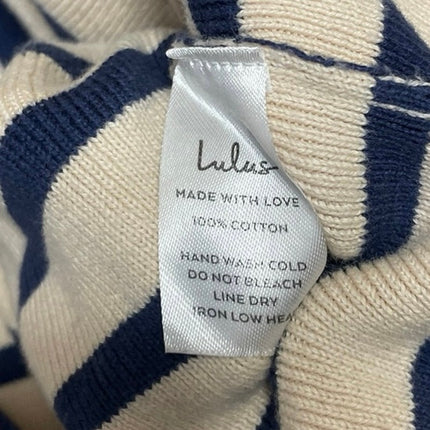 Lulus Womens Beige Black Striped Turtleneck Long Sleeve Cropped Sweater Top Sz S