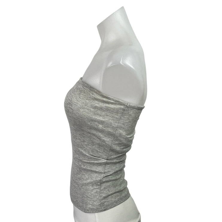 Joah Brown Women's Gray Ribbed Sleeveless Strapless Slim Tube Bandeau Top Sz S/M