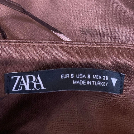 Zara Brown Silk Satin Sleeveless Cut Out Cami Camisole Tank Crop Top Size S