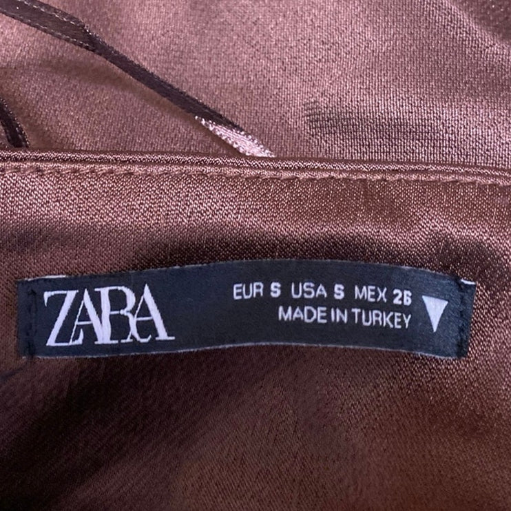 Zara Brown Silk Satin Sleeveless Cut Out Cami Camisole Tank Crop Top Size S