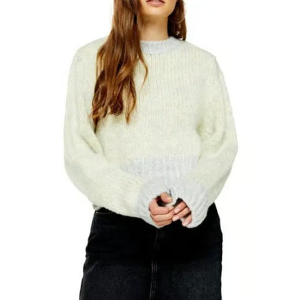 Topshop Twist Deep Yellow Gray Colorblock Long Sleeve Crew Neck Sweater Top 4/6