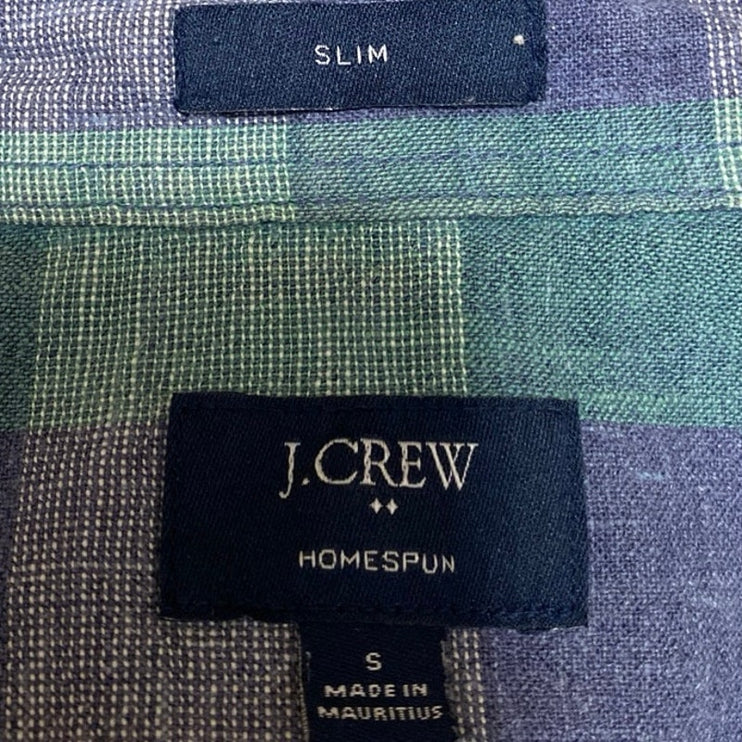 J.Crew Men's Green Purple Plaid Checkered Long Sleeve Button Down Shirt Top Sz S