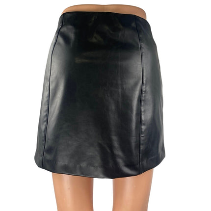 Abercrombie & Fitch Black Faux Leather Zip Mini A-Line Pencil Skirt Skort Size M