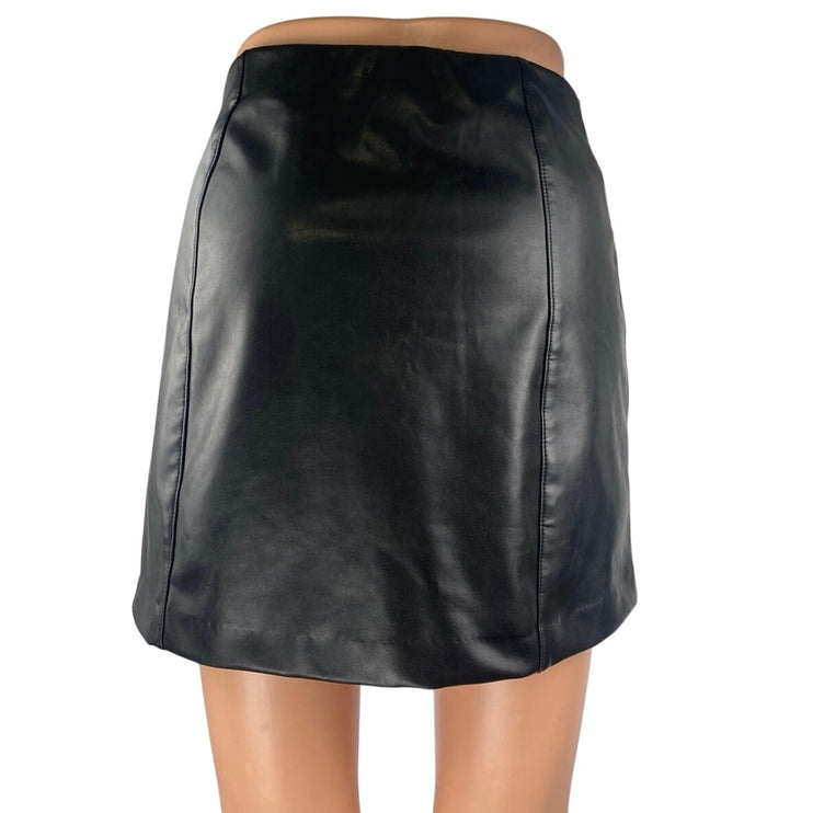 Abercrombie & Fitch Black Faux Leather Zip Mini A-Line Pencil Skirt Skort Size M