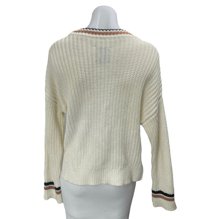 Abercrombie & Fitch Cream Striped Knit V Neck Long Sleeve Sweater Top Size XS