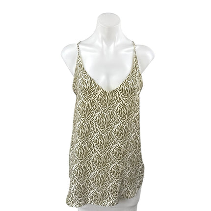 Ann Taylor LOFT Green White Leaf Print Sleeveless Blouse Cami Tank Top Size M