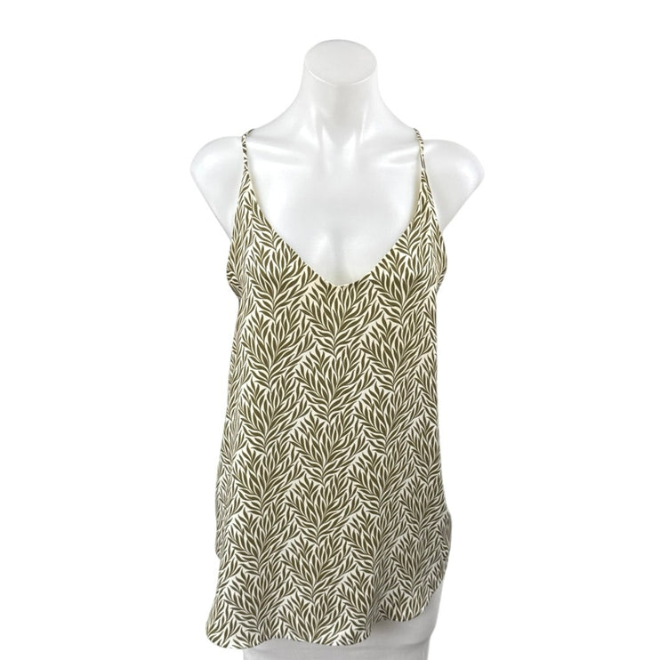 Ann Taylor LOFT Green White Leaf Print Sleeveless Blouse Cami Tank Top Size M