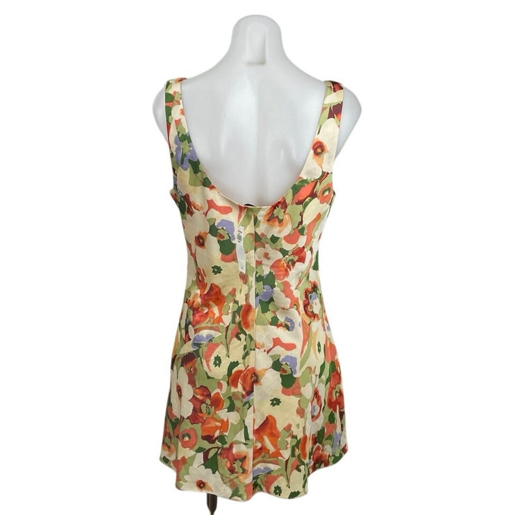 NEW Abercrombie & Fitch Multicolor Floral Satin Sleeveless A Line Mini Dress MP