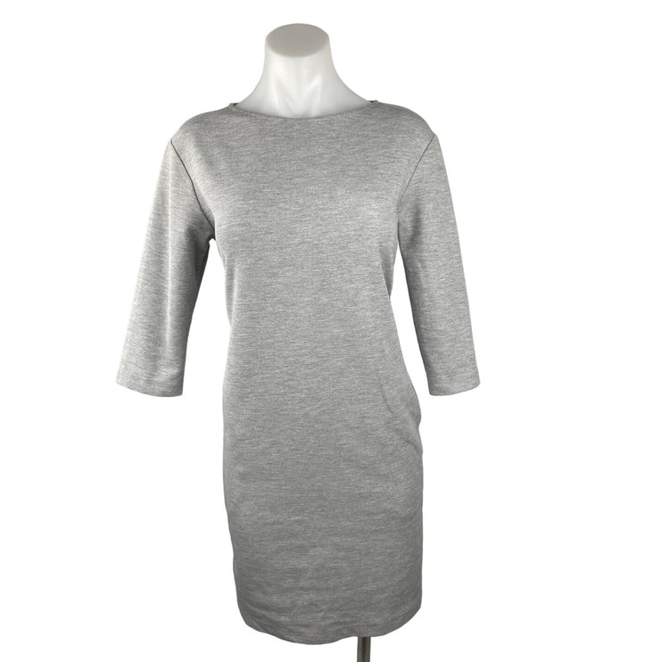 Uniqlo Gray Crewneck 3/4 Sleeve Back Zipper Knee Length Casual Shift Dress Sz XS