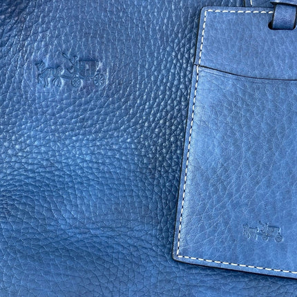 Coach Blue Black 100% Leather Reversible Zip Pocket ShoulderTote Bag Handbag OS