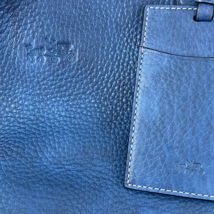 Coach Blue Black 100% Leather Reversible Zip Pocket ShoulderTote Bag Handbag OS