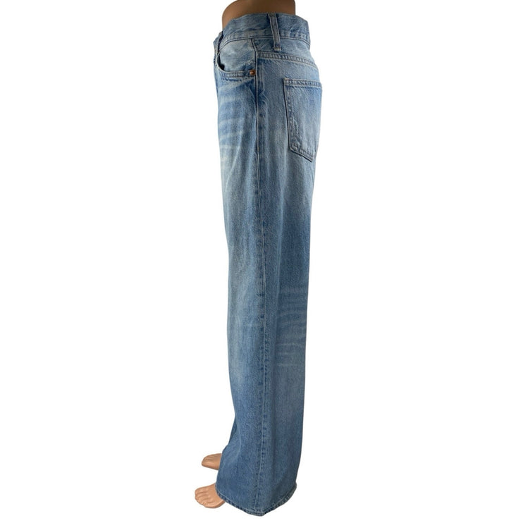 Zara Women's Blue Acid Wash High Waisted Wide Leg Baggy Palazzo Denim Jeans Sz 2