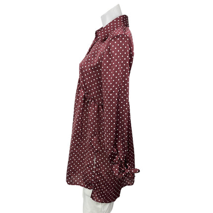 Zara Maroon Long Sleeves Silk Satin Polka Dots Tunic Blouse Shirt Dress Size M