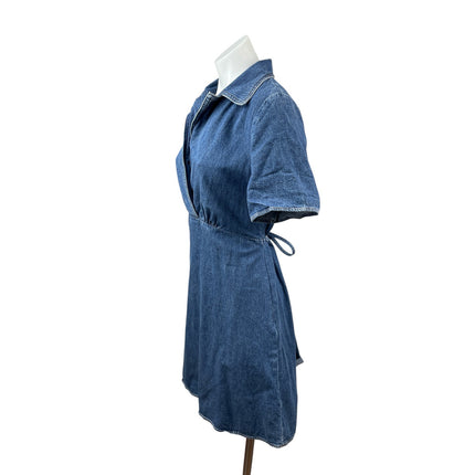 & Other Stories Womens Blue Denim Belted Short Sleeve Mini Flare A-Line Dress 10