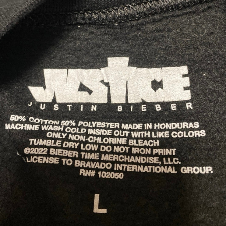 Justin Bieber Justice World Tour Black White Long Sleeve Concert Sweatshirt L
