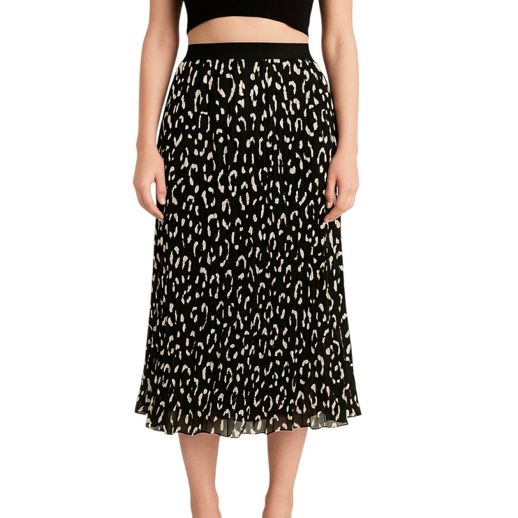 H&M Women's Black White Silky Satin Pleated Elastic Waist Midi A-Line Skirt 14