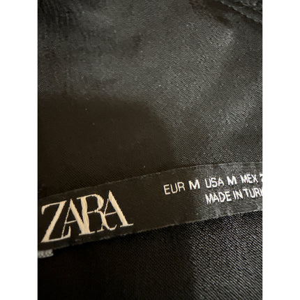Zara Black Silky Satin Long Sleeve Square Neck Lace Up Back Crop Blouse Top Sz M