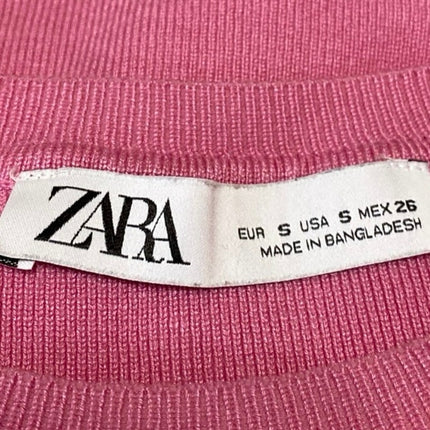 Zara Women's Pink Rib Knit Sleeveless High Neck Crop Sweater Vest Tank Top Sz S
