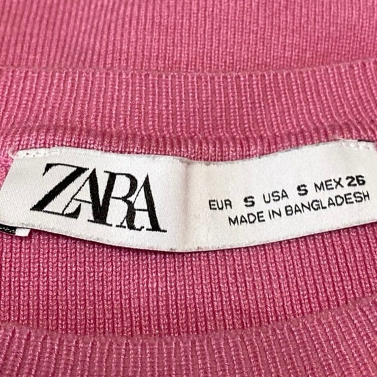 Zara Women's Pink Rib Knit Sleeveless High Neck Crop Sweater Vest Tank Top Sz S