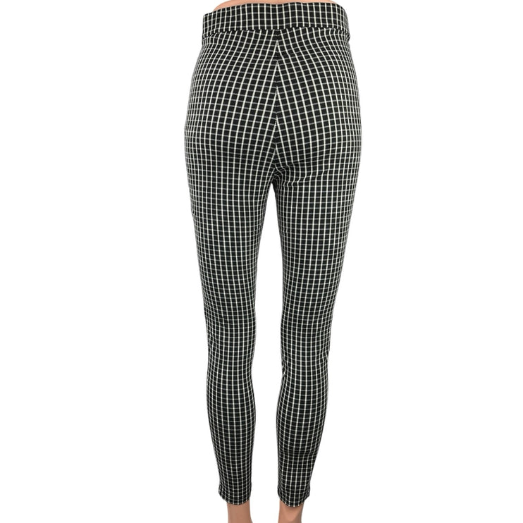 Zara Black White Checkered Plaid Hi Rise Skinny Leg Trousers Leggings Pants Sz S