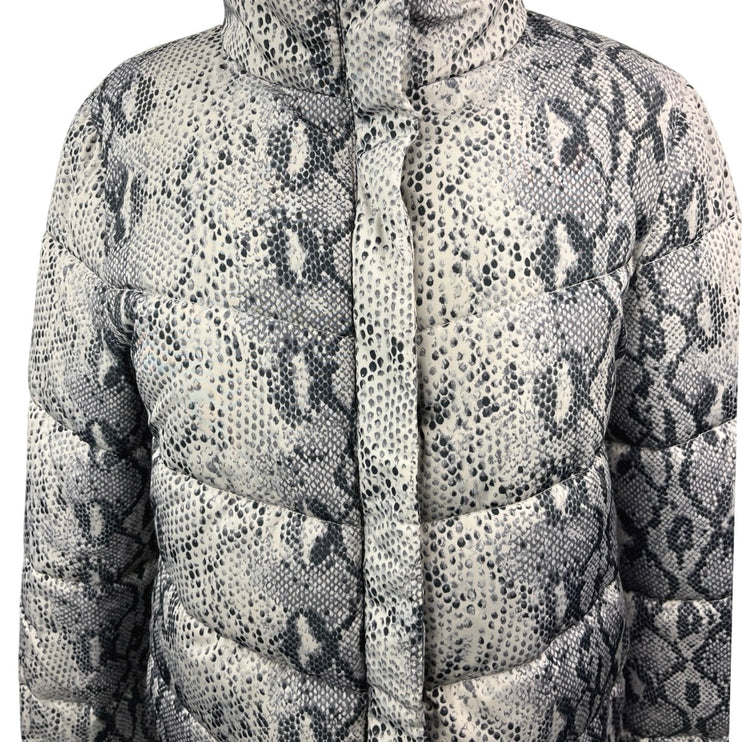 Betsey Johnson Womens Gray Snakeskin Winter Snow Ski Puffer Coat Jacket Size S