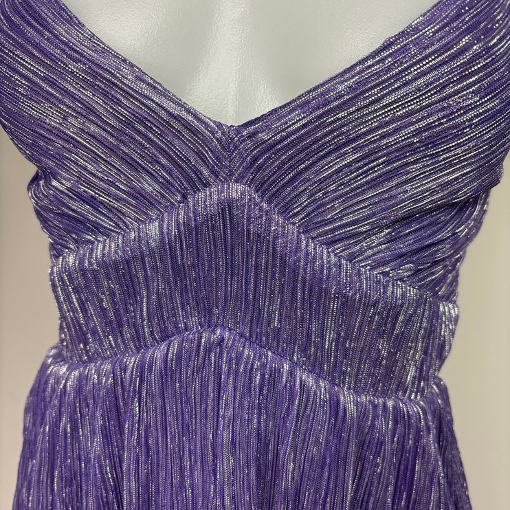 Trixxi Purple Silver Mettalic Spaghetti Strap Tiered Formal Evening Dress Sz XS