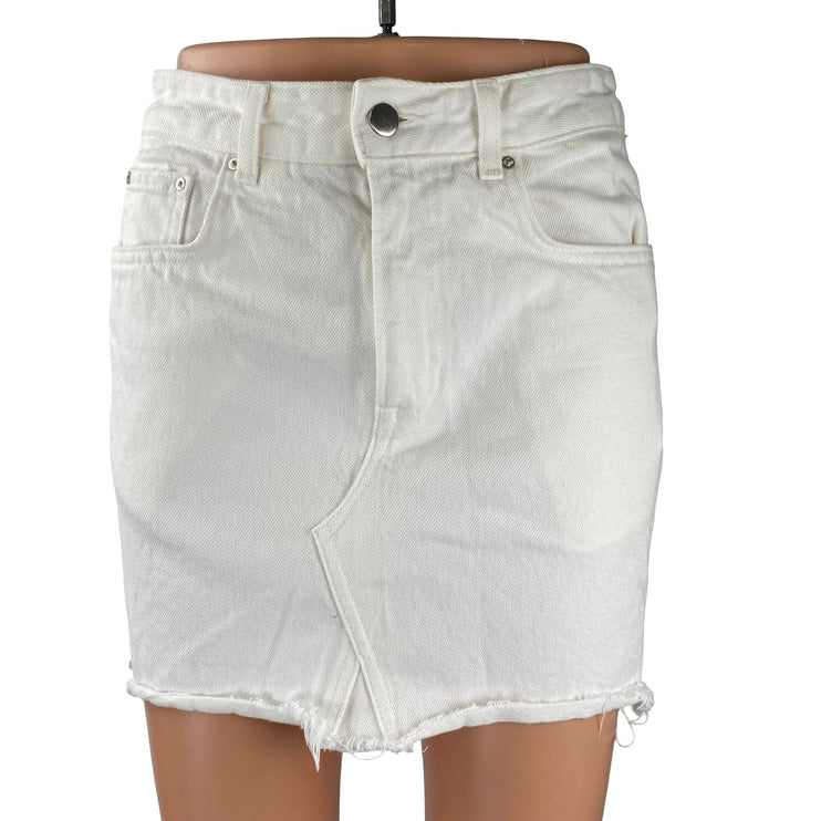 H&M Women's White High Waist Cut Off Raw Hem Pencil Denim Jean Skirt Size 2