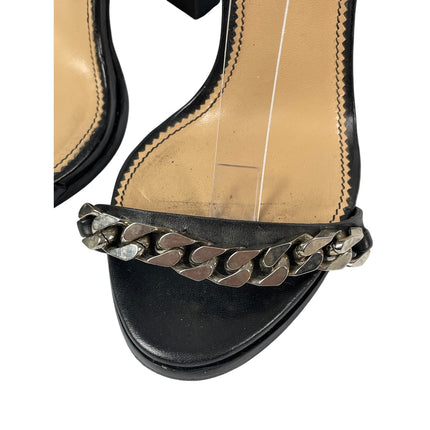 Dsquared2 Black Chain High Chunky Block Heel Open Toe Strappy Heels Sandals US 7